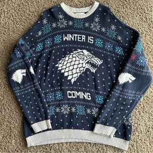 Games of Thrones Men's 2XL Winter Is Coming Fair Isle  Blue/White Ugly Sweater
